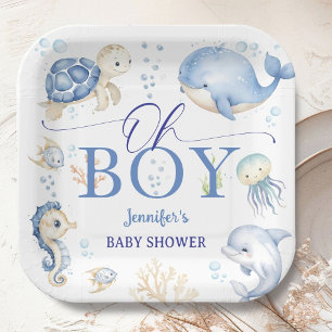 Under The Sea Ocean Baby Shower Oh Boy Blue Paper Plate