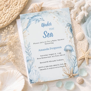Under the sea ocean blue boy Baby Shower Invitation