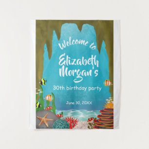 Under the Sea Ocean Cave Birthday Sign Tapestry