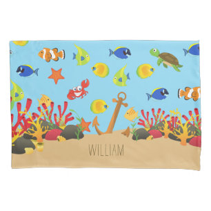 Under the Sea Ocean Fish and Anchor Kid Name Pillowcase