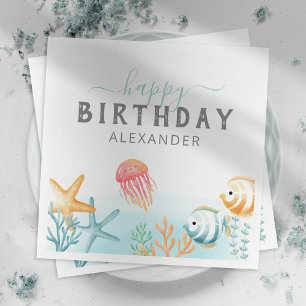 Under the Sea Ocean Happy Birthday Party Napkin