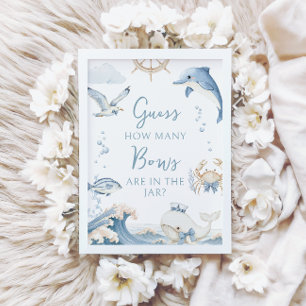 Under the Sea Ocean How Many Bows Baby Boy Shower Invitation