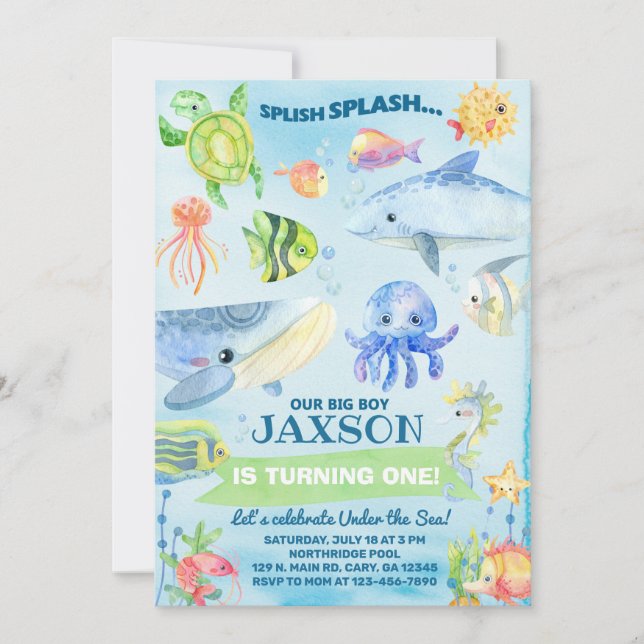 Under the Sea ocean life boy birthday invite. Invitation (Front)