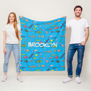 Under the sea ocean life funny fish cartoon design fleece blanket