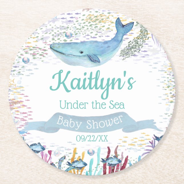 Under The Sea | Ocean Themed Baby Shower Round Paper Coaster (Front)