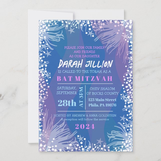 UNDER THE SEA Ocean Water Bat Mitzvah Invitation (Front)