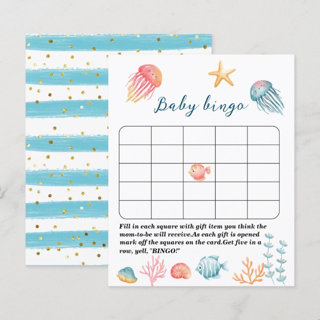 Under the Sea Ocean Watercolor baby shower bingo g (Front/Back)
