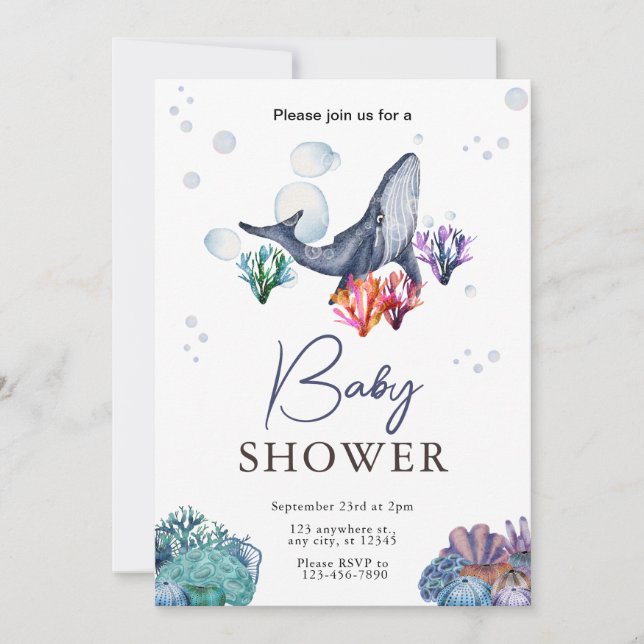 Under the Sea Ocean Watercolor Baby Shower Invite (Front)