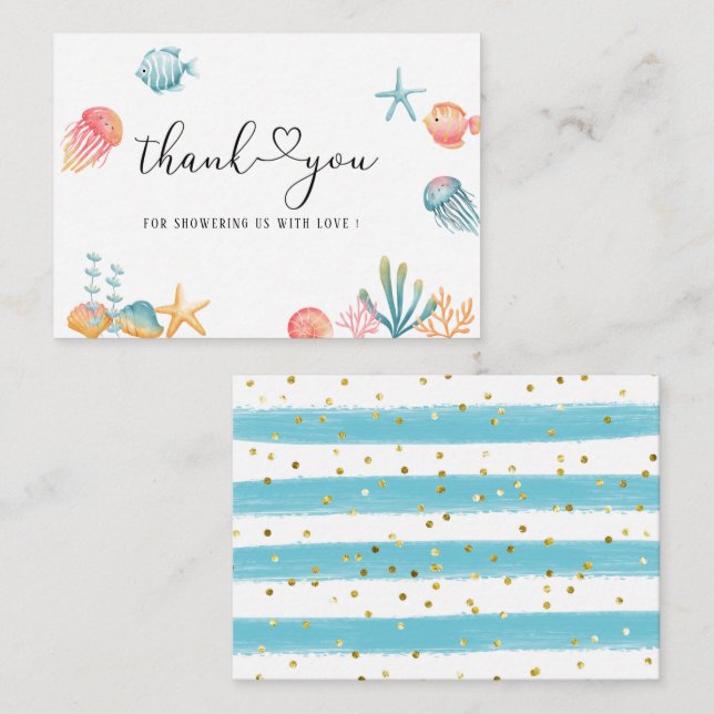 Under the Sea Ocean Watercolor baby  shower thank  Card (Front/Back)