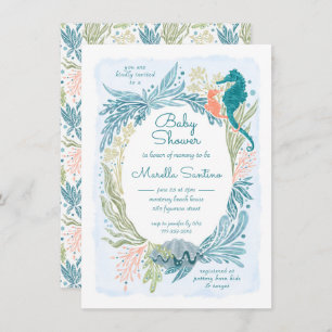 Under the Sea Ocean Waves Seahorse Baby Girl Invitation
