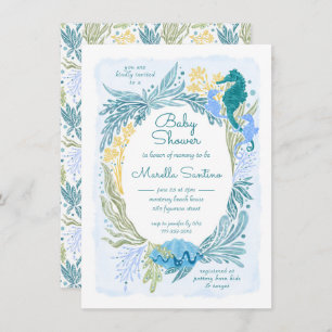 Under the Sea Ocean Waves Seahorse Twins Boys Invitation