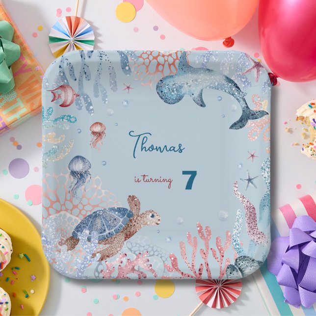 Under the Sea ocean's creatures kids birthday Paper Plate (Creator Uploaded)