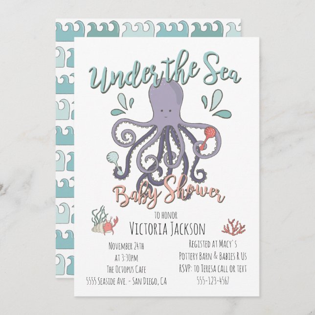 Under the Sea Octopus Baby Shower Invitation (Front/Back)