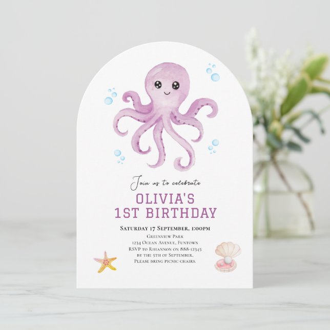 Under the sea Octopus birthday invitation (Standing Front)