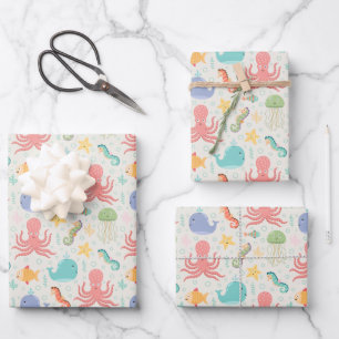Under the Sea Octopus Sea Horse Whale Starfish Wrapping Paper Sheet