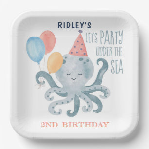Under The Sea Octopus Watercolor Birthday Paper Plate