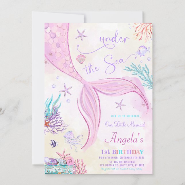 Under The Sea Our Little Mermaid Birthday Invitation (Front)