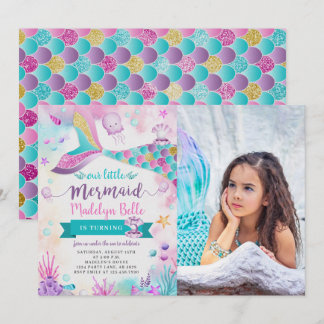 Under The Sea Our Little Mermaid Birthday Photo Invitation