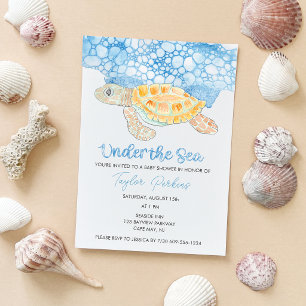Under the Sea Painted Sea Turtle Boy Baby Shower Invitation