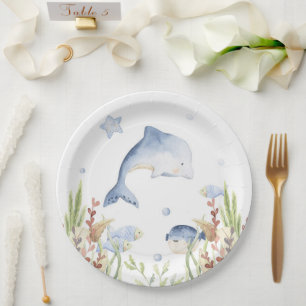 Under the Sea Party Decor, Dolphin Birthday Paper Plate