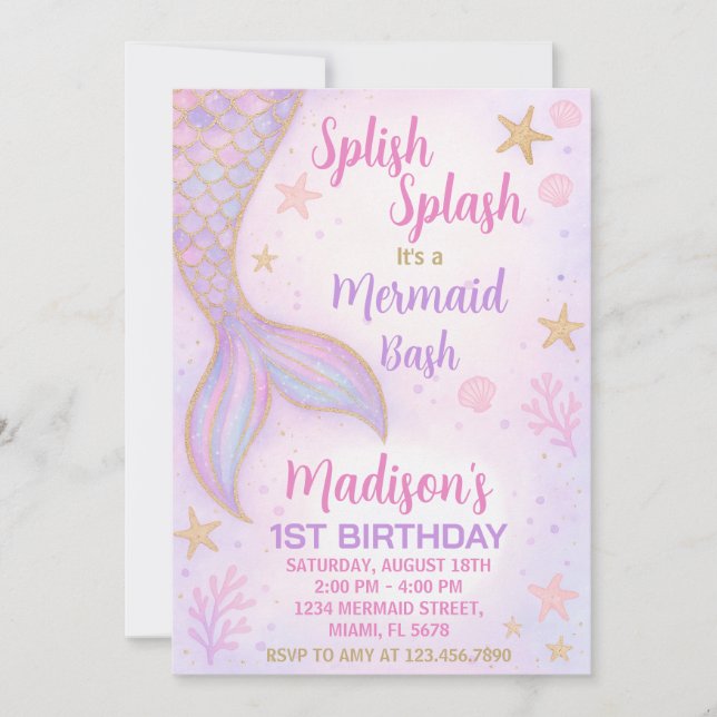 Under the Sea Party Invite for Girls (Front)