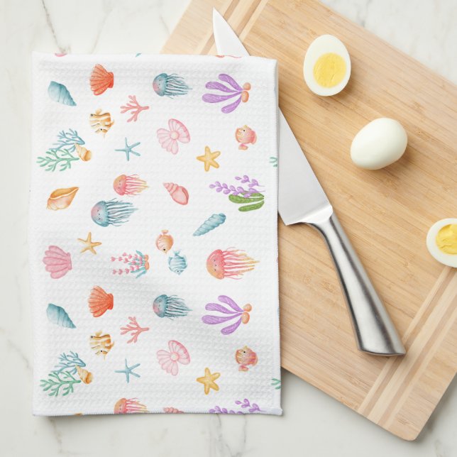 Under The Sea Pattern Tea Towel (Quarter Fold)