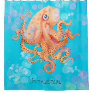 Under the sea personalise octopus colourful bubble shower curtain