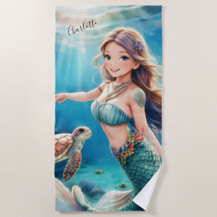 Under the Sea Personalised Mermaid  Beach Towel