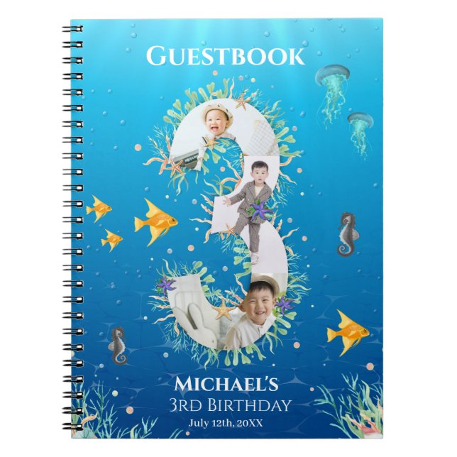 Under The Sea Photo Big 3rd Birthday Guest Book (Front)