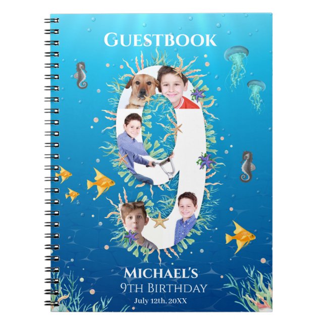 Under The Sea Photo Big 9th Birthday Guest Book (Front)