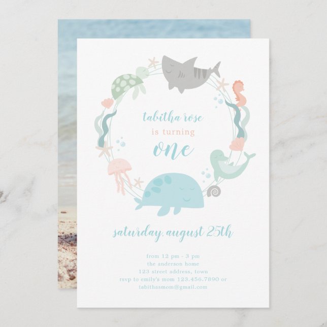 Under The Sea Photo First Birthday Invitation (Front/Back)