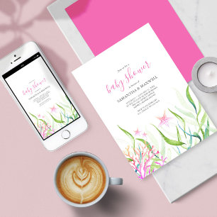 Under The Sea Pink and Green Baby Shower Invitation