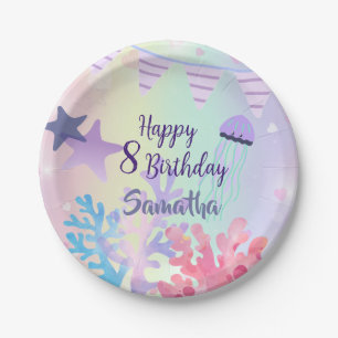 Under the Sea Pink and Purple Birthday Party Decor Paper Plate
