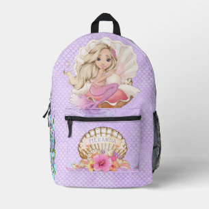 Under the Sea Pink and Purple Mermaid (Blonde) Printed Backpack