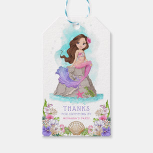 Under the Sea Pink and Purple Mermaid (Brunette) Gift Tags