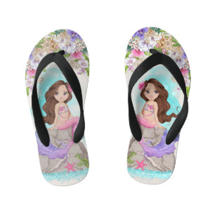 Under the Sea Pink and Purple Mermaid (Brunette) Kid's Jandals