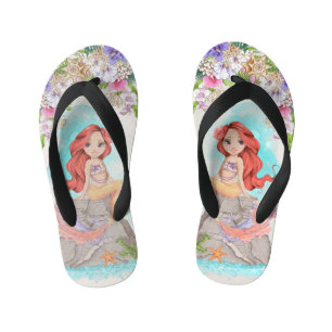 Under the Sea Pink and Purple Mermaid (Red Hair) Kid's Jandals