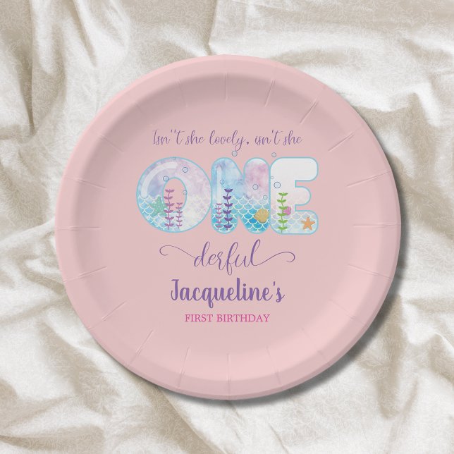 Under the Sea Pink Girls 1st Birthday Pretty Paper Plate (Under the sea girls 1st birthday  pink party paper plates.)