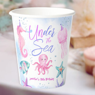 Under The Sea! Pink Ocean Girl 10th Birthday Paper Cups