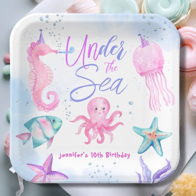 Under The Sea! Pink Ocean Girl 10th Birthday  Paper Plate (Creator Uploaded)