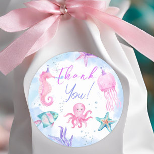 Under The Sea! Pink Ocean Girl 2nd Birthday Classic Round Sticker