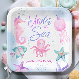 Under The Sea! Pink Ocean Girl 2nd Birthday  Paper Plate