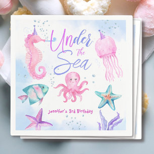 Under The Sea! Pink Ocean Girl 3rd Birthday Napkin