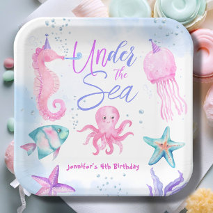 Under The Sea! Pink Ocean Girl 4th Birthday Paper Plate