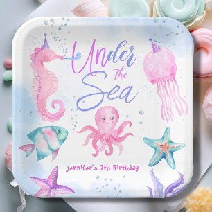 Under The Sea! Pink Ocean Girl 7th Birthday Paper Plate