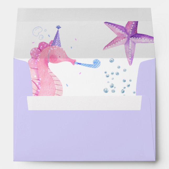 Under The Sea! Pink Ocean Girl Birthday Party Envelope (Back (Bottom))