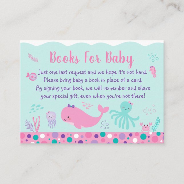 Under The Sea Pink Purple Baby Shower Book Request Enclosure Card (Front)
