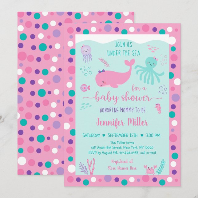 Under The Sea Pink Purple Nautical Baby Shower Invitation (Front/Back)