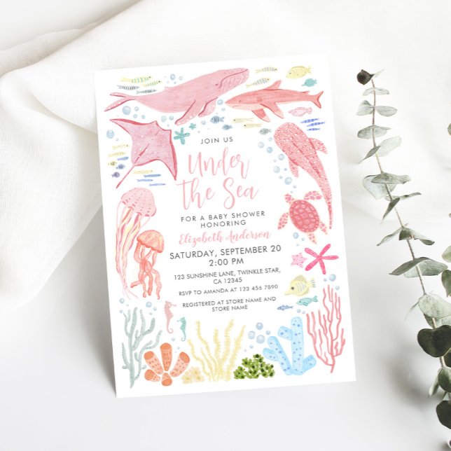 Under The Sea Pink Sea Aniamls Baby Shower Invitation (Creator Uploaded)