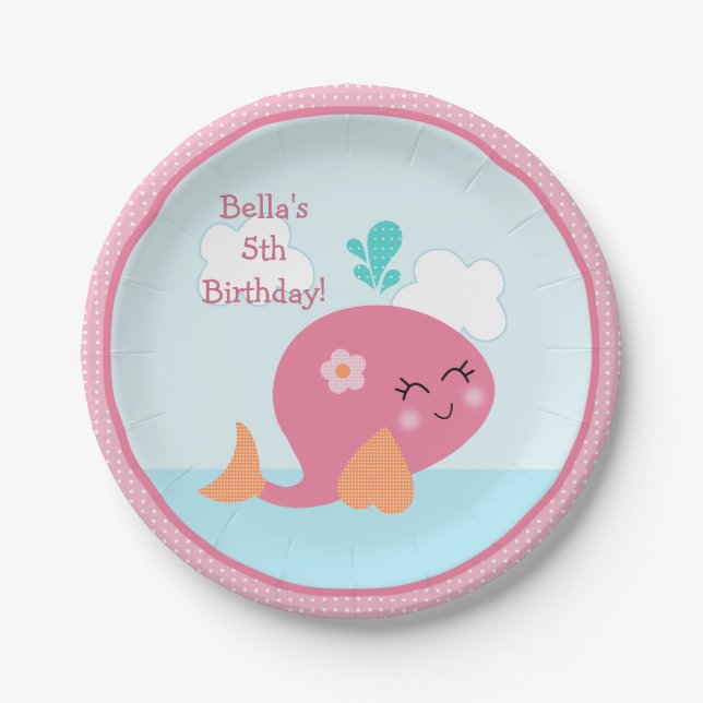 Under the Sea Pink Whale Party Plate (Front)